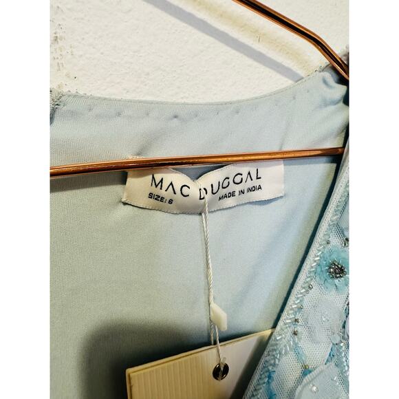 NWT MAC DUGGAL Powder Blue Embellished V-Neck Empire Waist Ruffle Hem Gown 6 - Picture 11 of 14